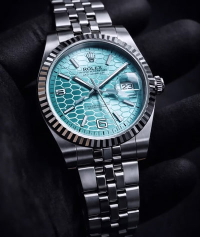 Rolex Datejust 41 Turquoise Motif Dial Fluted Bezel Jubilee
