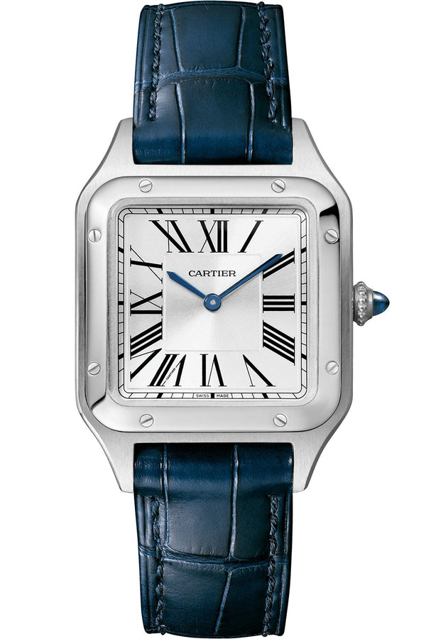 Cartier Santos-Dumont White Dial Navy Alligator Strap