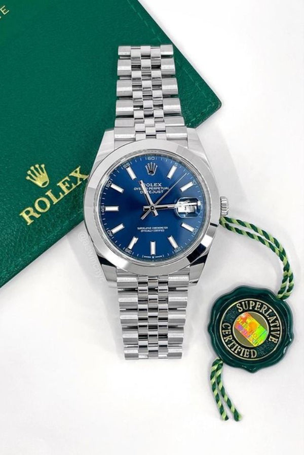 Rolex Datejust 41 Bright Blue Dial Smooth Bezel Jubilee