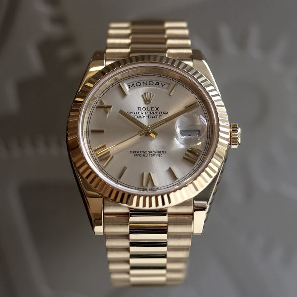 Rolex Day-Date 40 Silver Dial Fluted Bezel President