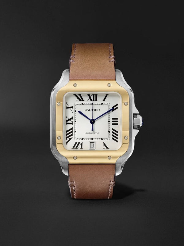 Cartier Santos de Cartier Large White Dial Tan Leather Strap