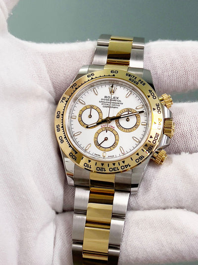 Rolex Cosmograph Daytona White Dial Yellow Gold Bezel Oysterflex