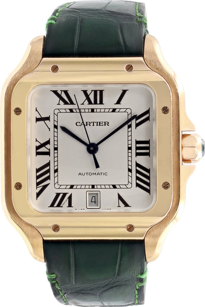 Cartier Santos-Dumont White Dial Green Alligator Strap