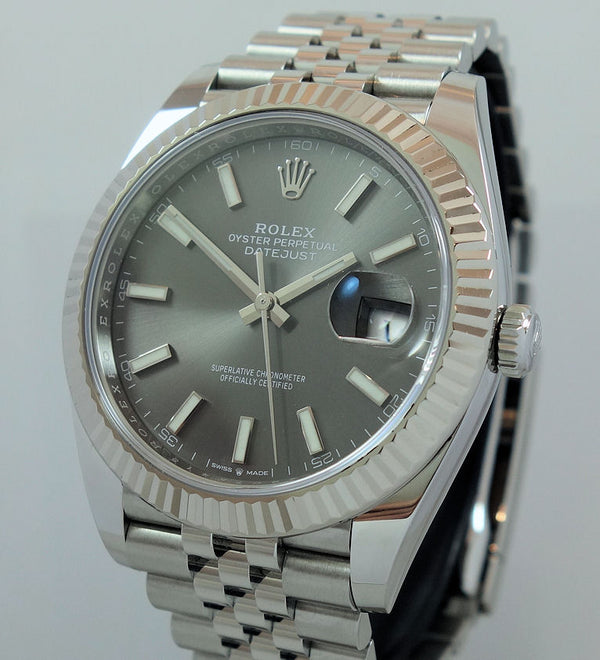 Rolex Datejust 41 Rhodium Sunburst Dial Fluted Bezel Jubilee