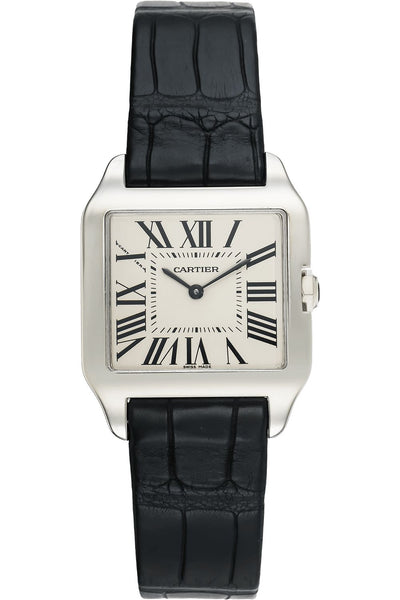 Cartier Santos-Dumont White Dial Black Alligator Strap