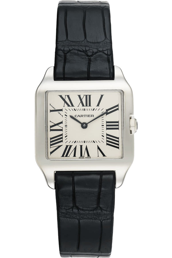 Cartier Santos-Dumont White Dial Black Alligator Strap